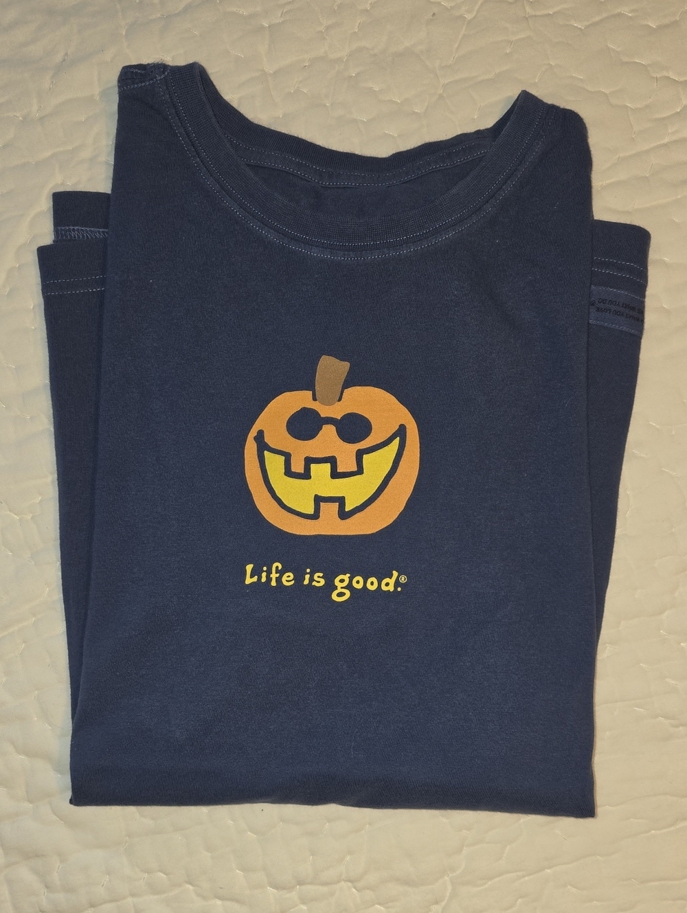 Life Is Good Navy Tee with Orange Pumpkin Graphic